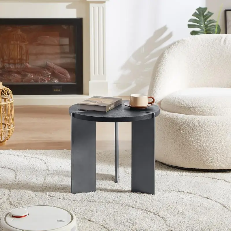 Black Oak Coffee Table with Metal Legs, Modern Round Design for Living Room, Stylish and Durable Furniture Piece