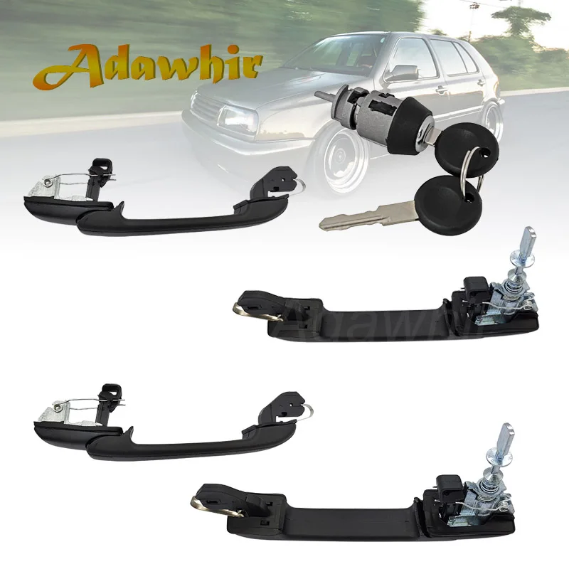 1 Set  for 1992-1995 VW Golf Jetta Vento-EU Front Rear  Outer Door Handles Ignition Lock Core 1H0837207/B/C 1H4839205