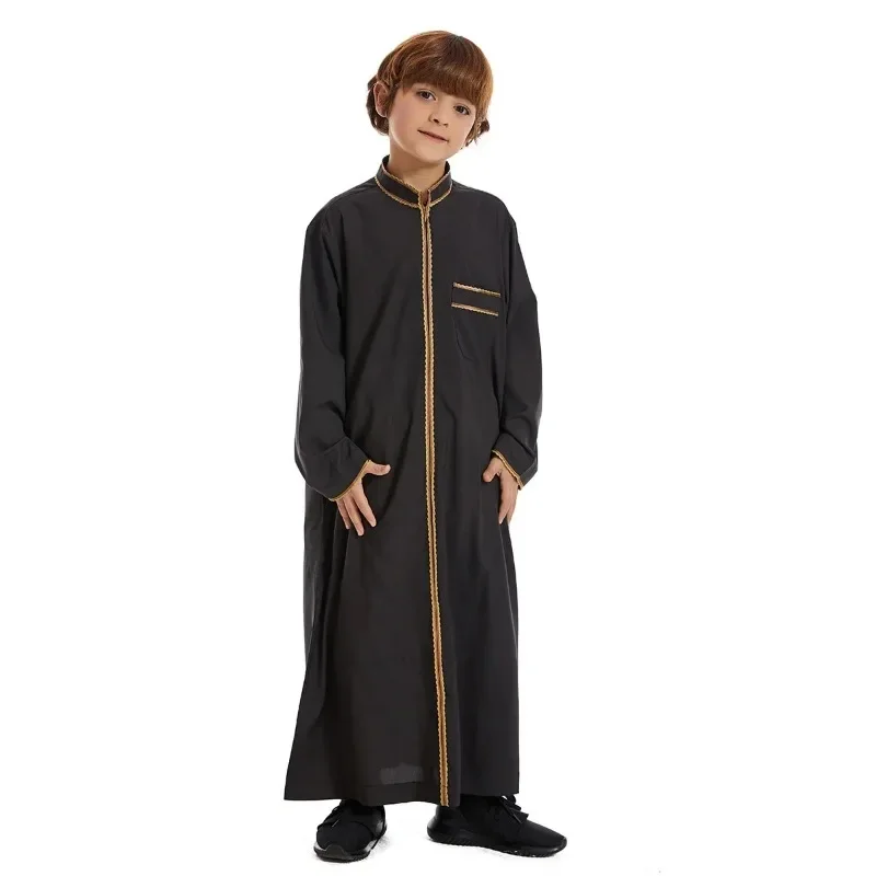 Turkish Muslim Kids Abaya Jubba Thobe Kimono Boy Thobe Thawb Caftan for Children Islam Eid Clothing Long Robe Dress Dubai Saudi