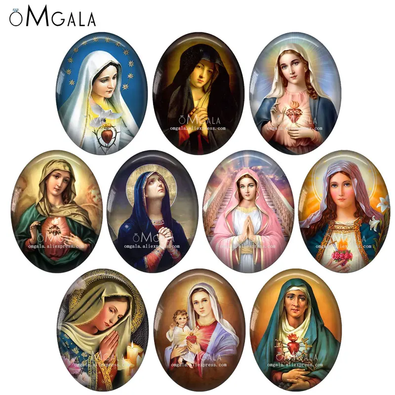 Retro Virgin Mary and Baby Jesus Patterns 10pcs 13x18mm/18x25mm/30x40mm Oval photo glass cabochon demo flat back Making findings