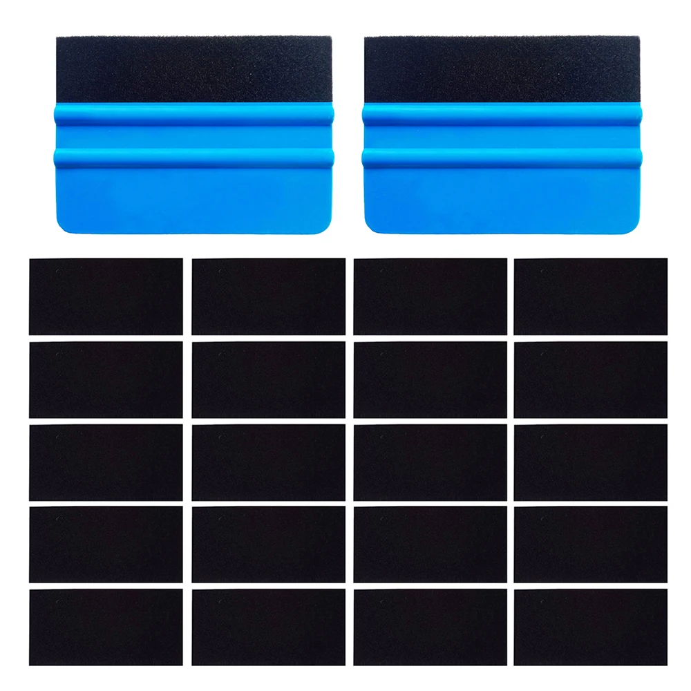 

20 шт. черный Углеродный волокно войлок + 2 шт. синий пластиковый скребок для окон ТИНТ Авто Наклейка скребок для автомобиля виниловая пленка обертывание K35A