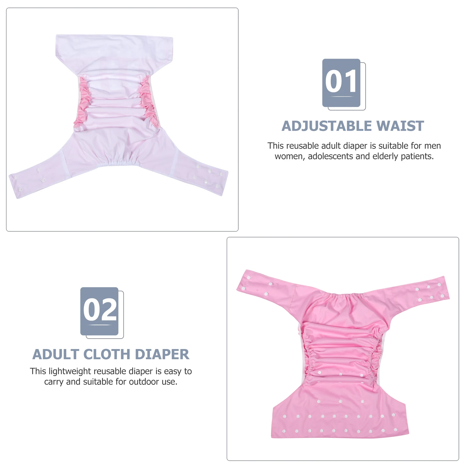 

2pcs Waterproof Reusable Adult Cloth Diapers Washable Leakproof Adjustable Pants for Men Women Elderly