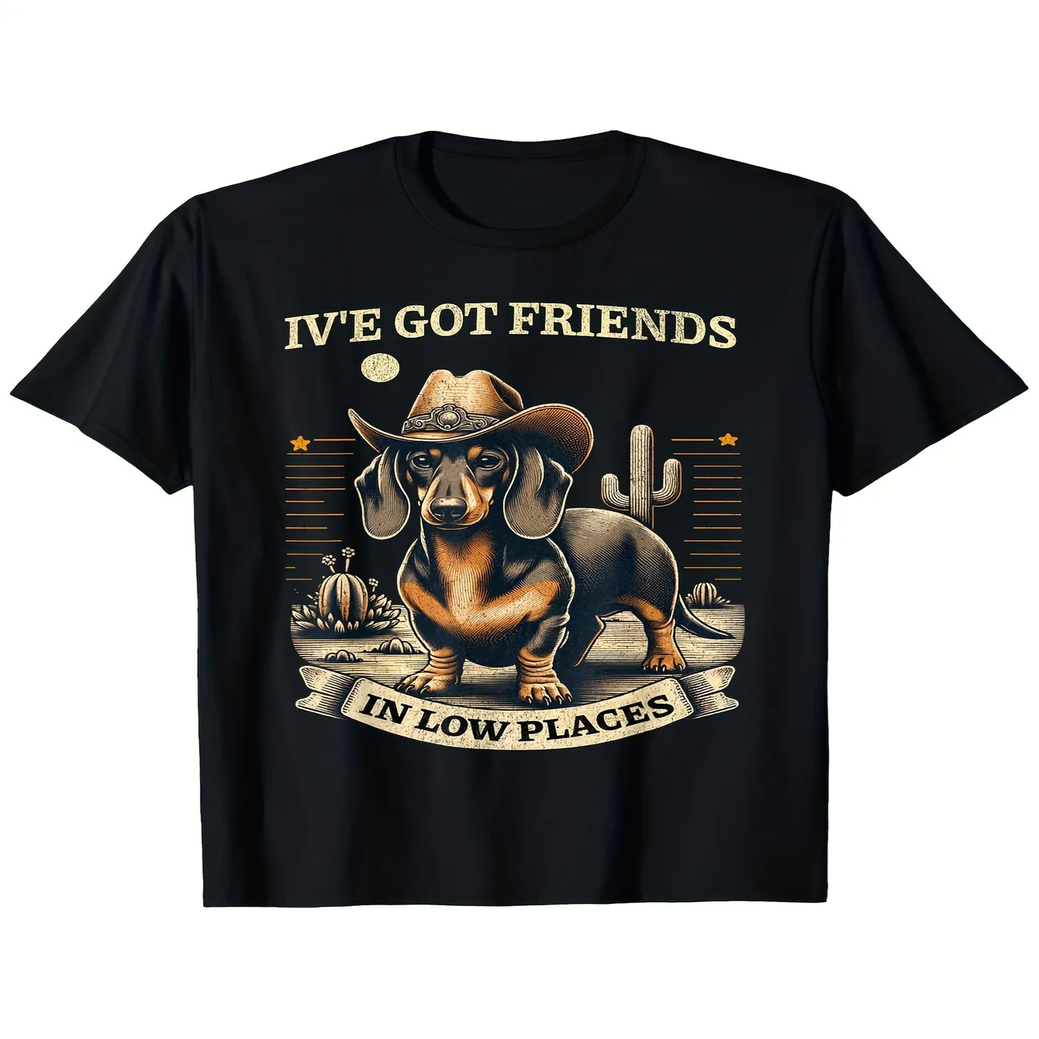 Humorous Dachshund Cowboy Doxie Graphic T-Shirt - Retro Western Style, Soft And Breathable, Unisex Crew Neck Tee for Both Men And Women, Casual Comfortable Fit, Machine Washable, Ideal for Sports 100% cotton t shirt, Gift tshirt