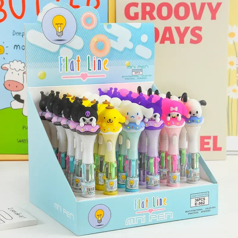 Imagem -03 - Sanrio Multicolor Caneta Esferográfica Luz Criativa Kawaii Papelaria Escola Kawaii Kuromi Imprensa Canetas Cores Novo Atacado 18 Pcs 36 Pcs