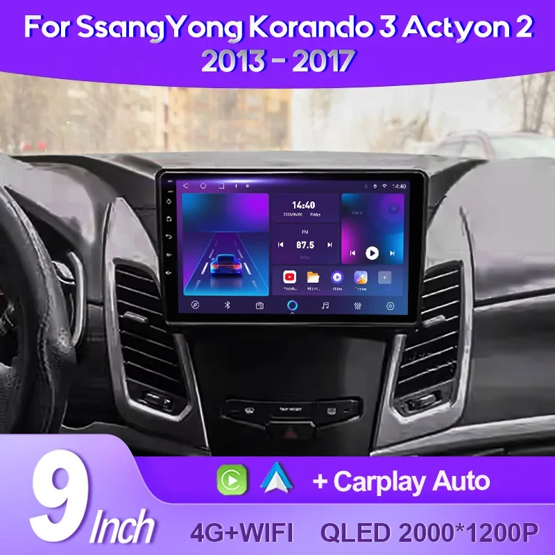 

QSZN For SsangYong Korando 3 Actyon 2 2013 - 2017 2K QLED Android 13 Car Radio Multimedia Video Player GPS AI Voice CarPlay 4G