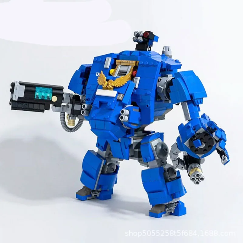 New Hot Blue Fearless Titan Robot Building Blocks Set High- tech Primaris Redemptor 40K Mech Warrior Suit DIY Toys