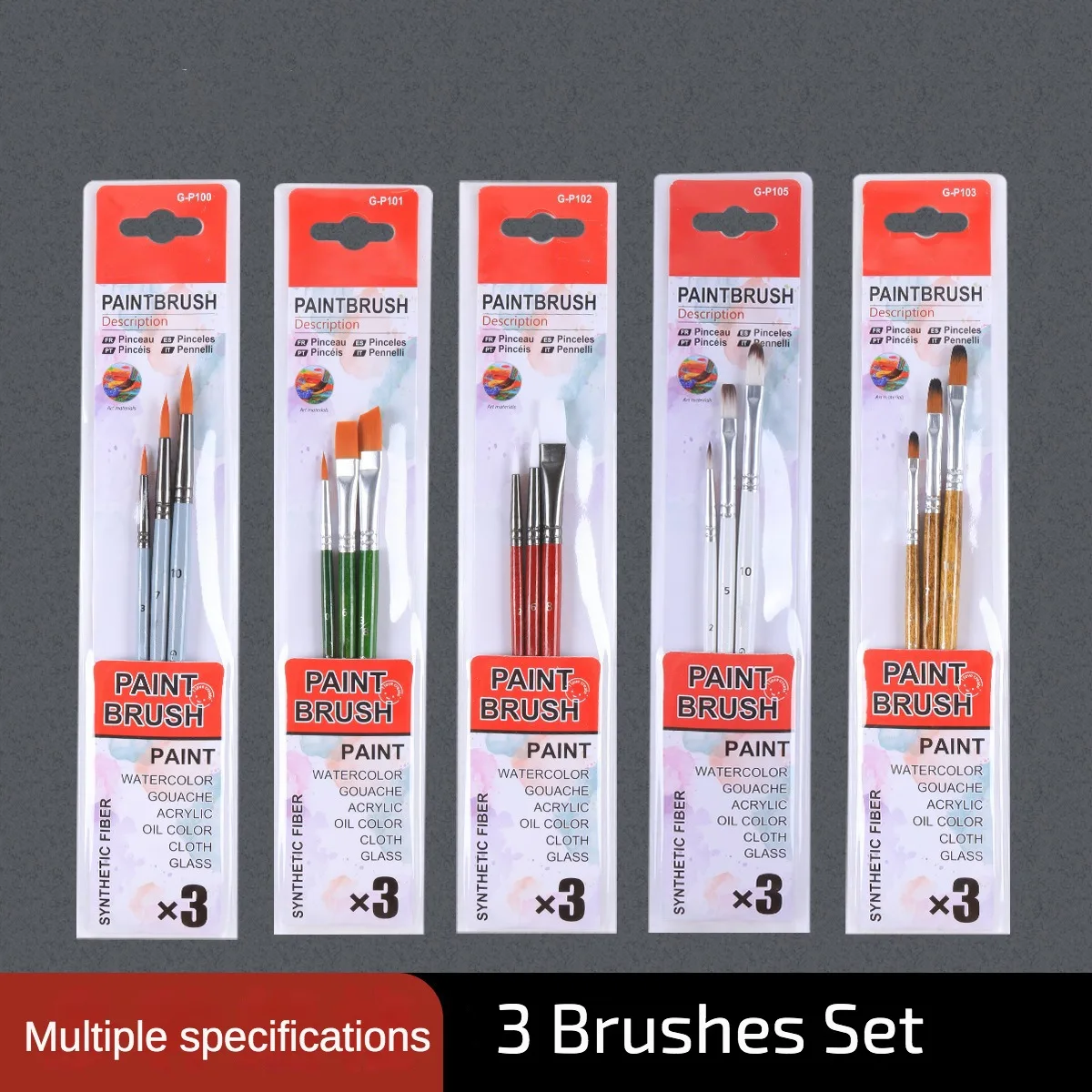 3 Pcs Paint Brushes Nylon Hair Short Rod 11 Specifications Set Digital Oil Painting Watercolor Acrylic Brush Painting Art Supply