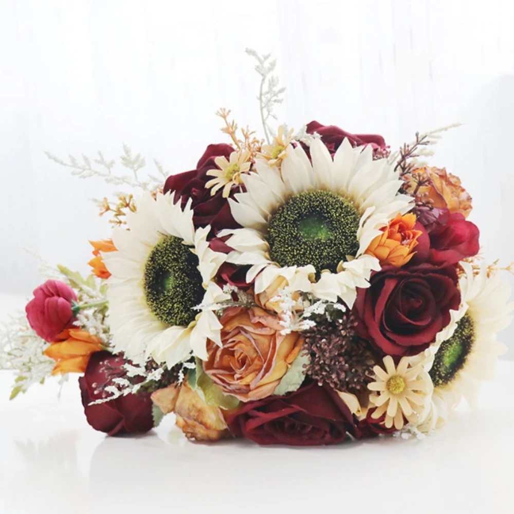 Ramo de novia en forma de gota de agua, ramo de flores de mano, accesorios de boda para parejas, matrimonio, Día de San Valentín, girasol