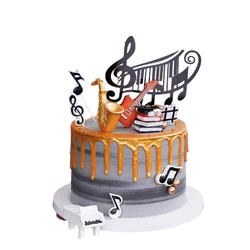 Music Theme Cake Toppers Mini Musical Instrument Resin Sax Piano Guitar Piano Notes for Birthday Graduation Party Blessing Decor