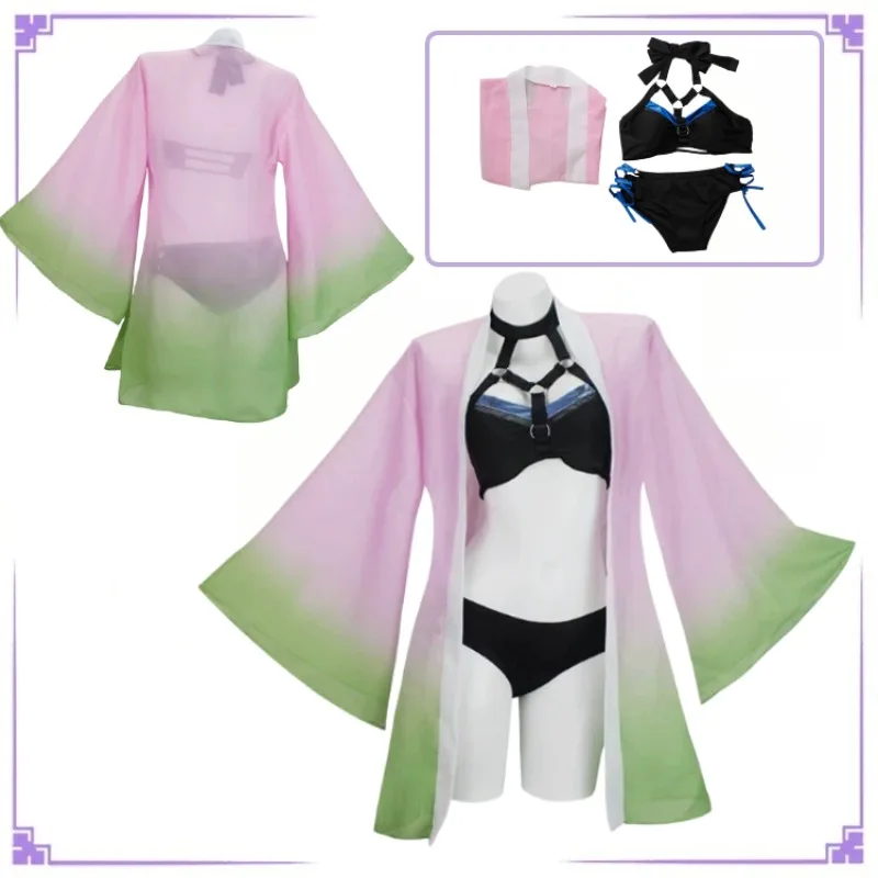 

Anime Swimsuit Cosplay Costume Kanroji Mitsuri Japan Sexy Swimwear Female Woman Girls Summer Bikini Beach Roleplay Suit