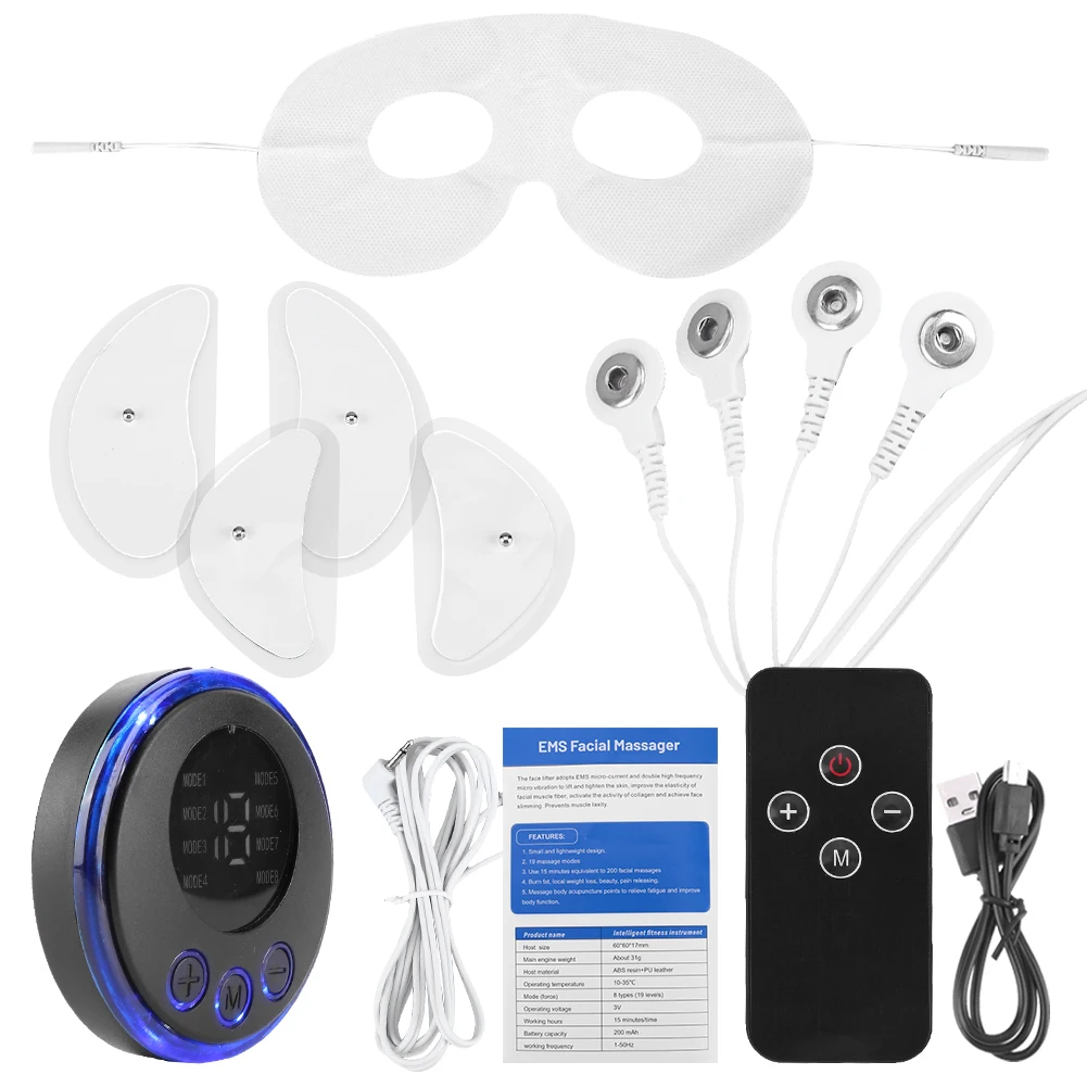 EMS Facial Massager Current Muscle Stimulator Anti-Wrinkle Face Tightening Tool USB Charging 8 Modes 19 Levels for Neck Face