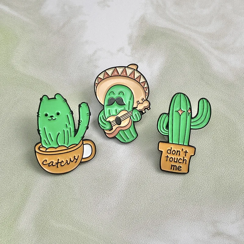 cactus glass music Enamel Pin Funny Brooch Cartoons Badge for Bags Jeans Hoodies Denim Lapel Pin Jewelry Kids Best Gift