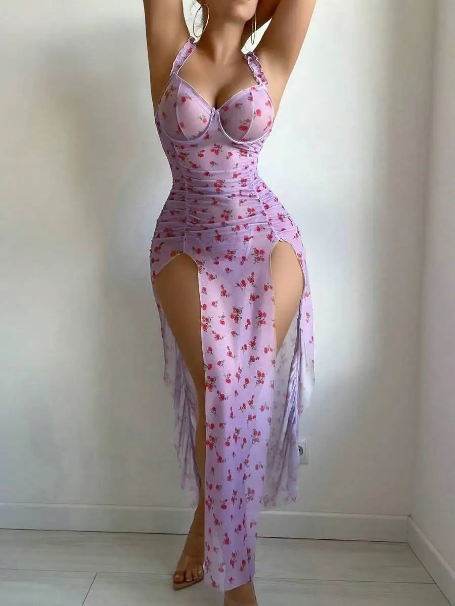 Neues 2025, sexy Damen-Dessous-Set, rückenfrei, geteiltes bedrucktes Nachthemd für Erwachsene, Größen S bis XXL