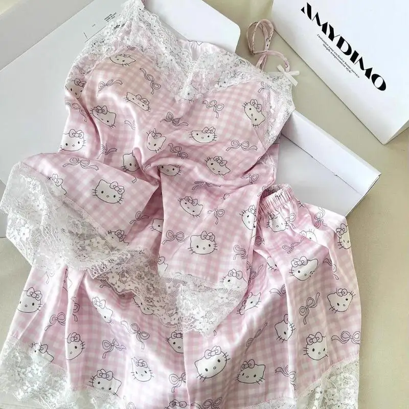 

Новый модный летний комплект: женская пижама с шортами на бретельках в мультяшном стиле, удобная молодежная домашняя одежда с аниме-принтом, дышащая и милая.