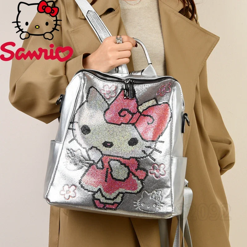 Sanrio Hello Kitty New Diamond Women's Backpack Luxury Brand Fashion Women's Backpack Cartoon Leisure Backpack Multifunctional