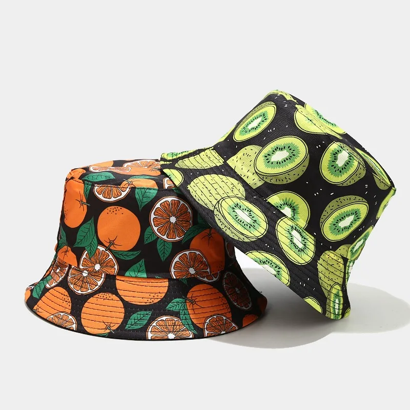 creative fruit pattern bucket hat men's and women's outdoor leisure sunscreen fishing sun hat double-sided beach basin cap