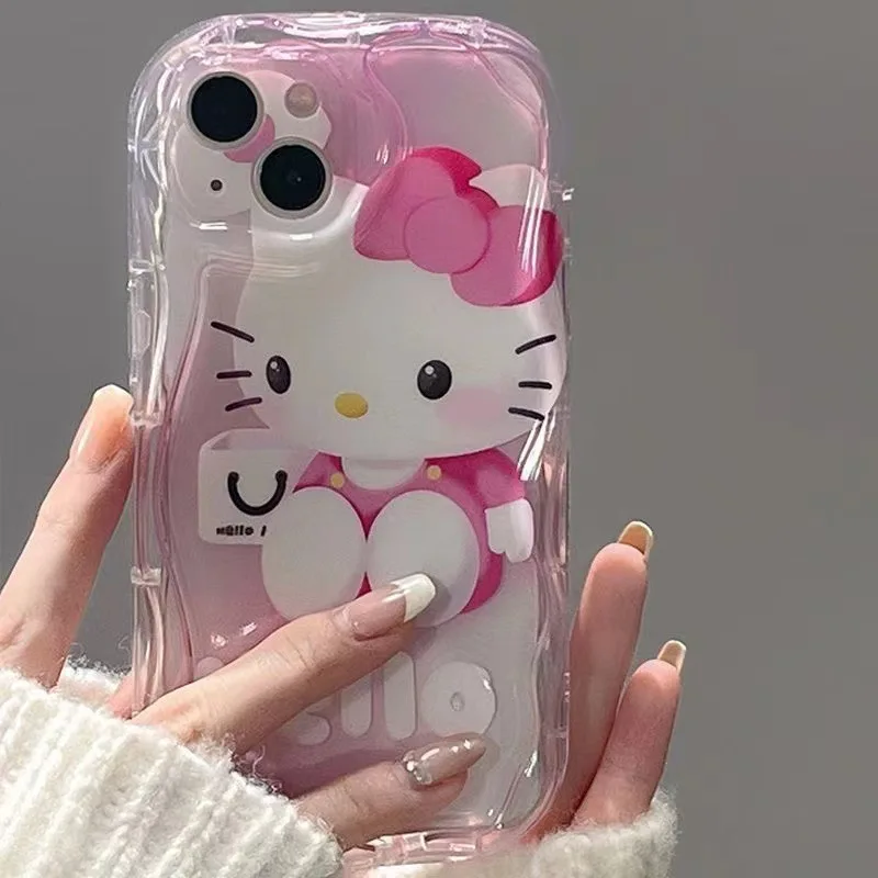 Kawaii Sanrio HelloKitty Phone Case Anime Cartoon Printing Studded Pink IPhone 16 15pro14Promax Student Accessory Christmas Gift