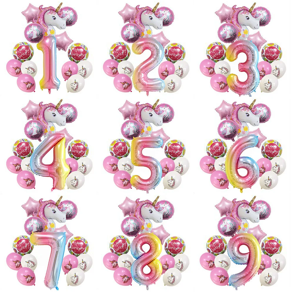 

14Pcs Colorful Unicorn Aluminum Foil Balloons Set Happy Birthday Party Decorations Kids Baby Shower Party Supplies Gift Favor