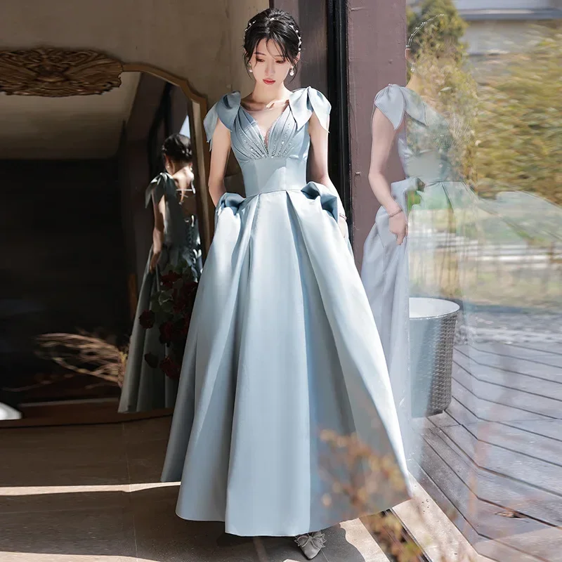 

Pearls Wedding Bridesmaid Dresses Women's Sleeveless Backless Bow Sling Banquet Ball Gown Prom Evening Dress for Women Vestidos