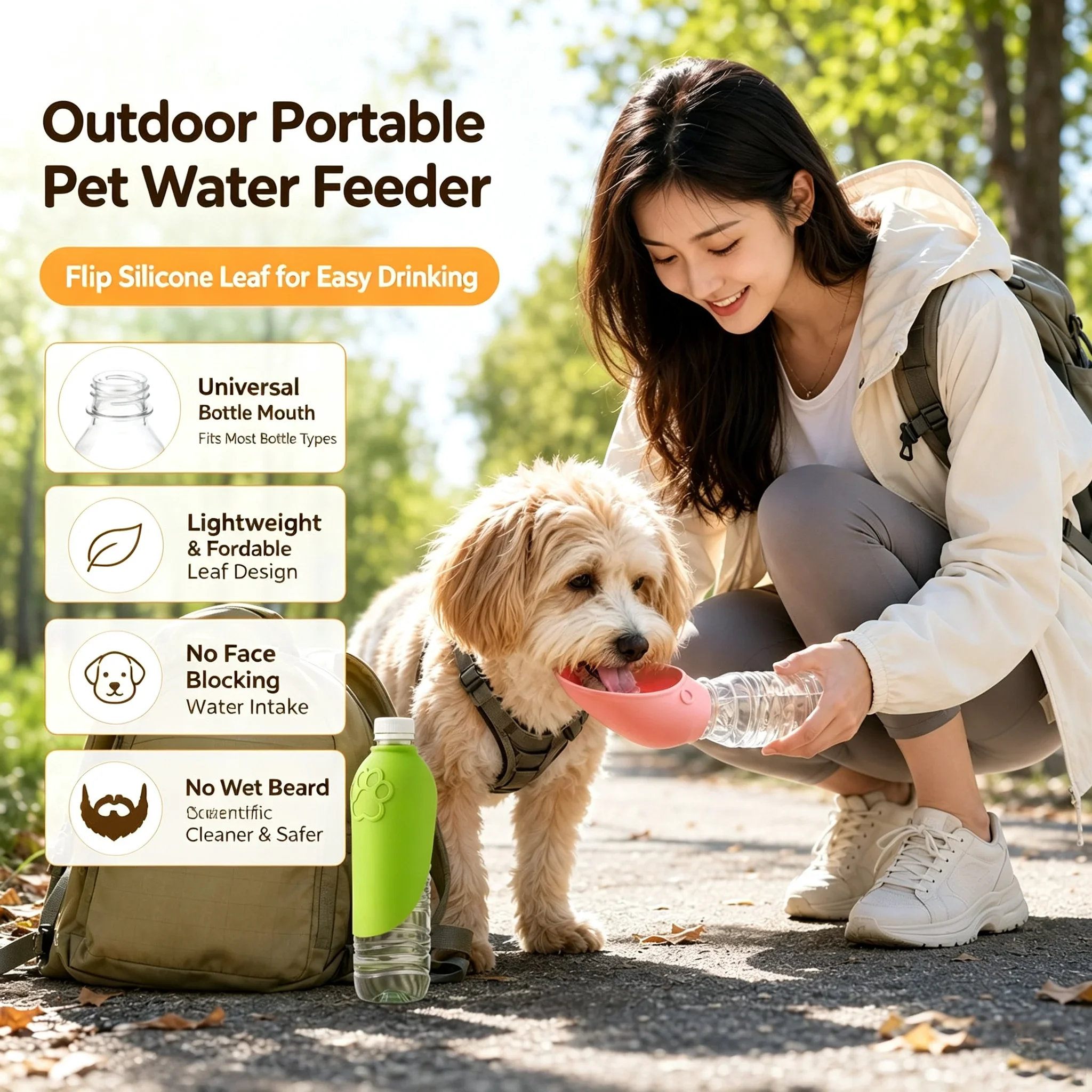 Tragbarer, zusammenklappbarer Silikon-Trinkbecher für Haustiere, geeignet für den Außenbereich, als Futter- und Wassernapf sowie als Universal-Mineralwasserflasche, 2-teiliges Set.
