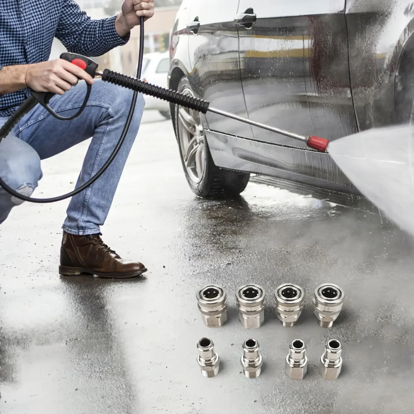 

Stainless Steel Connectors Pressure Washer Adapter High Efficiency Cleaning As Shown Suitable For Hot Cold Water