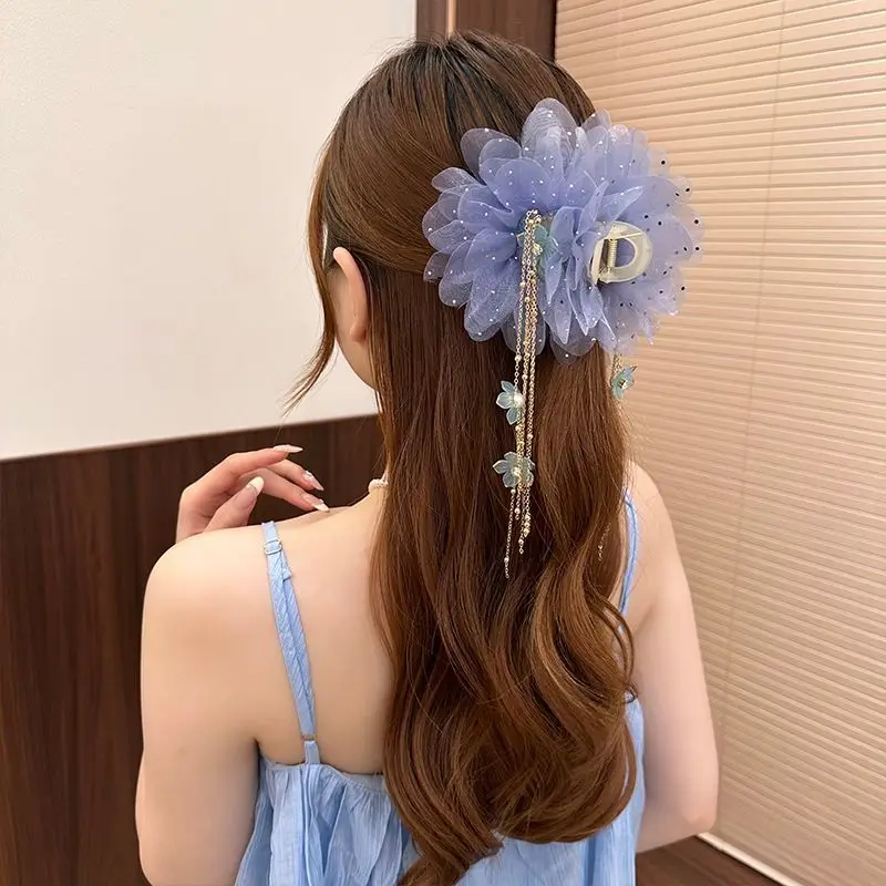 

Women Hair Styling Tools Tassel Butterfly Mesh Flower Hair Claw Temperament Shark Hair Clip Hairpin Female 2025 New Headwear