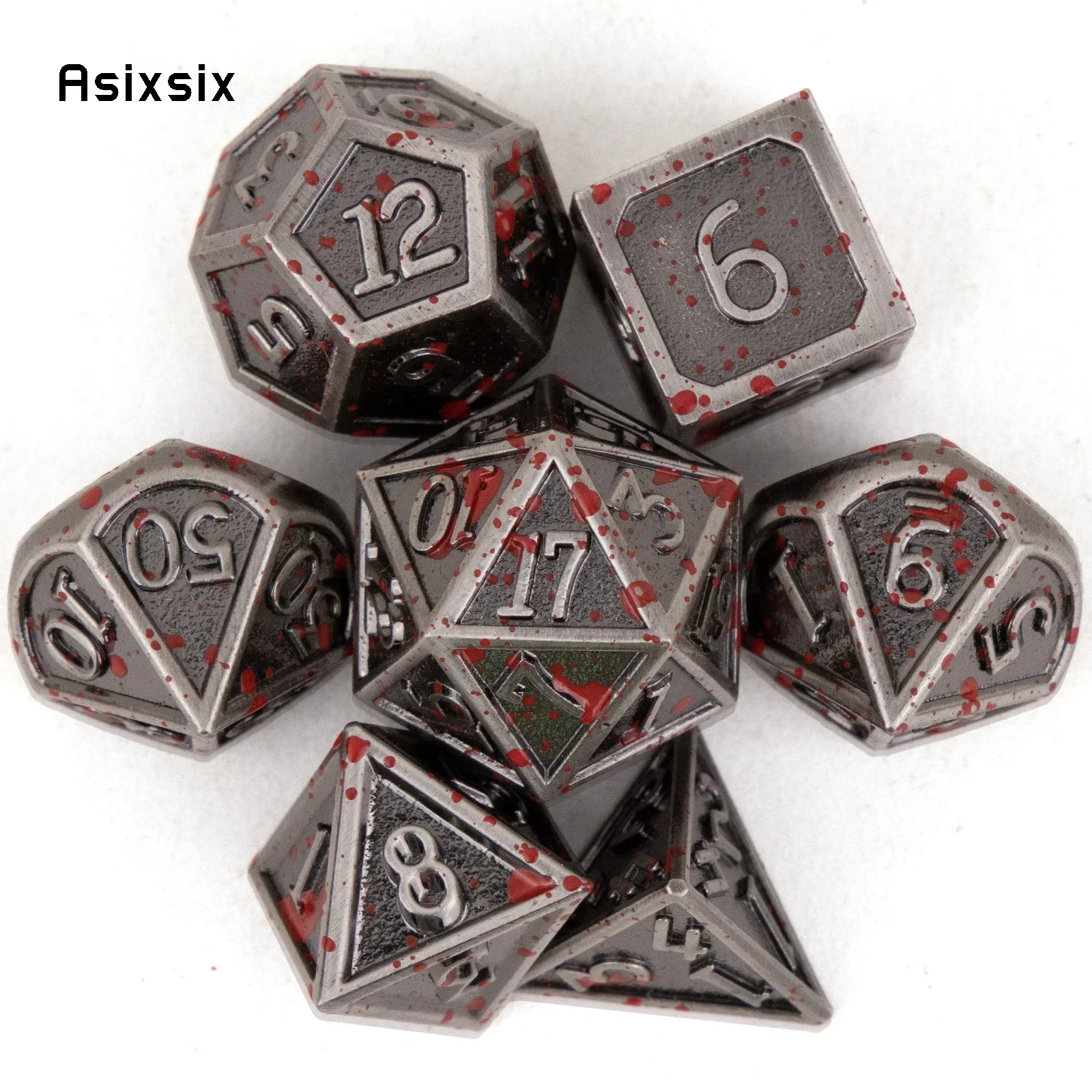 

7 Pcs Silver Red Standard Metal Dice Perfect For Card Games Board Games For Critical Role, Rpgs, D&D