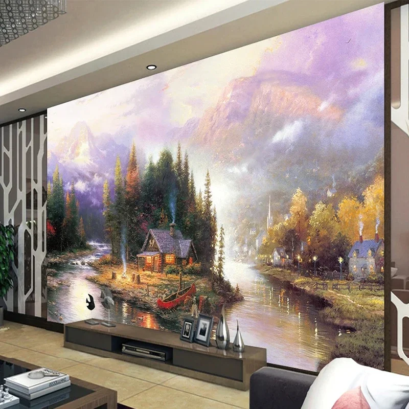 Dimensioni personalizzate Paesaggio di paesi americani Pittura a olio Foto Murale Carta da parati Soggiorno TV Sfondo Muro Decorazioni per la casa Fresco 3D