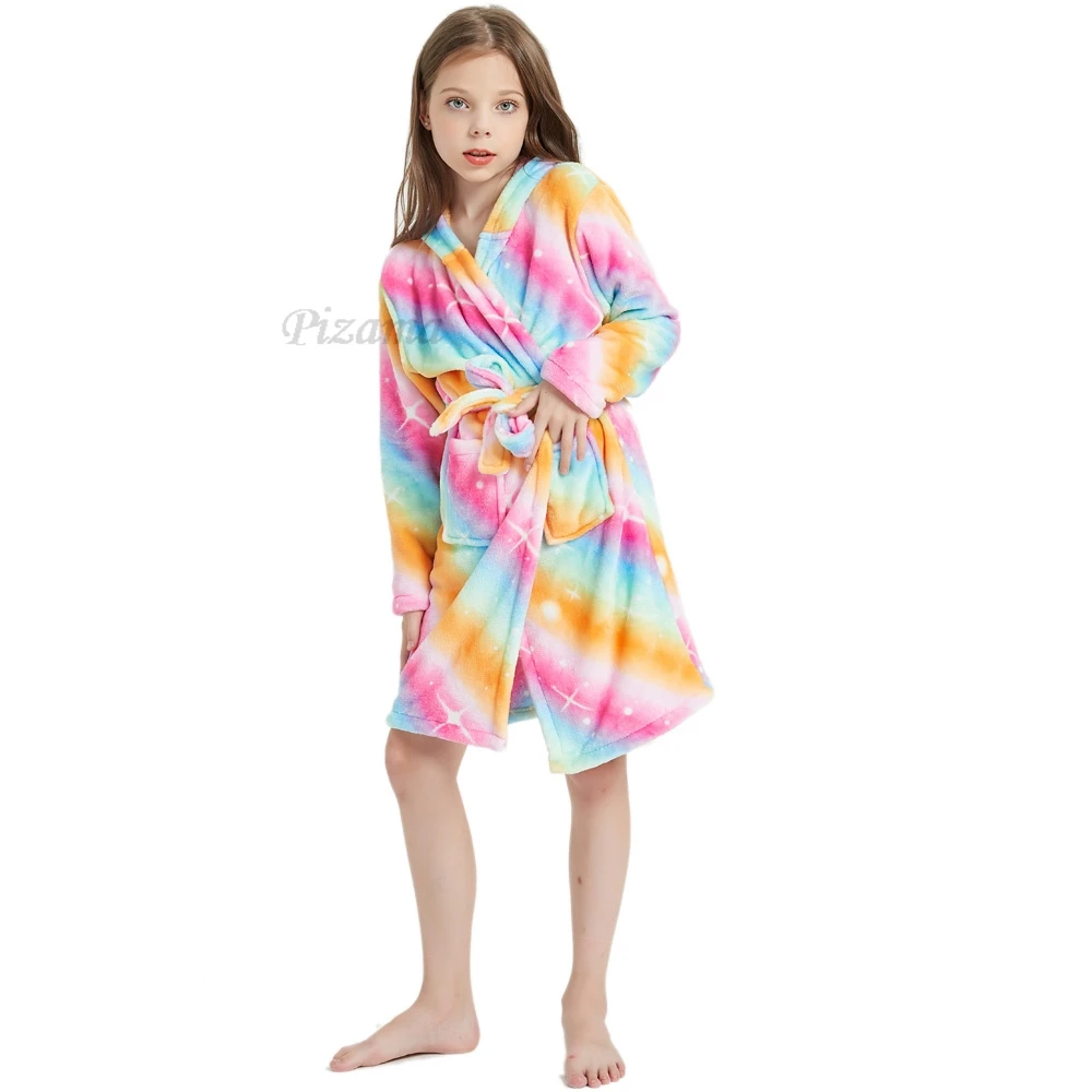 روب حمام كيغورومي أحادي القرن للأطفال ، ملابس نوم للأطفال بغطاء للرأس ، ملابس فانيل دافئة ، ملابس ليلية ، قمصان نوم للفتيات ، شتوية ، #2