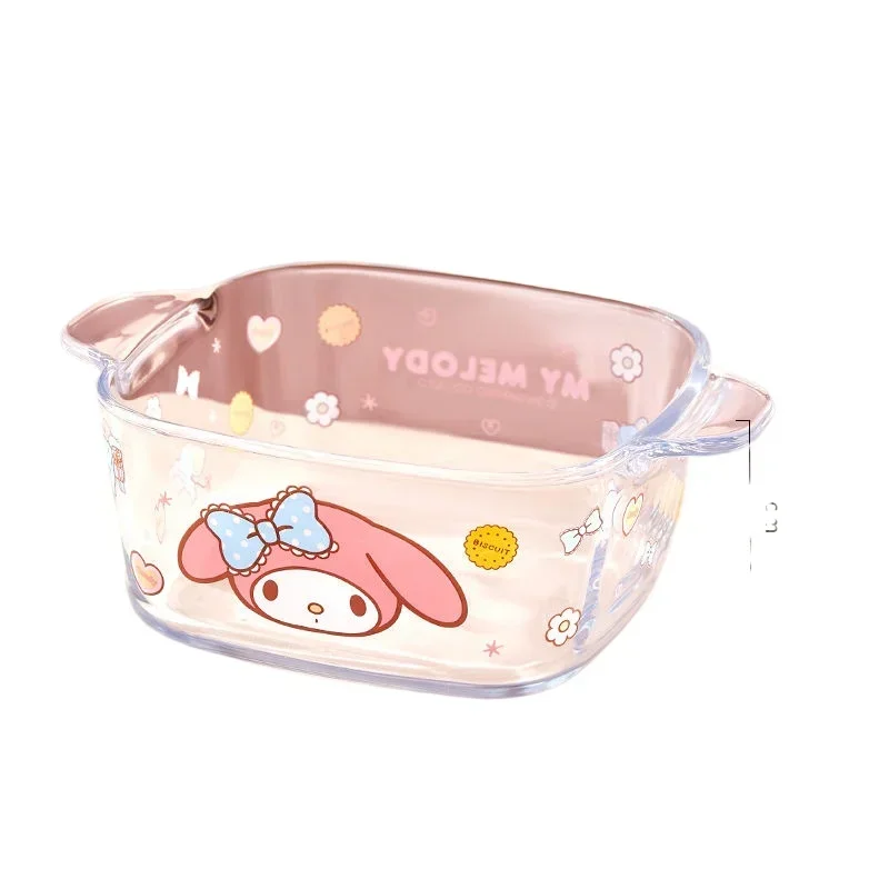 Sanrio Cinnamoroll Hello Kitty Kawaii Glass Bowl Cute Cartoon My Melody Household Cutlery Dessert Salad Plate Gifts for Girls