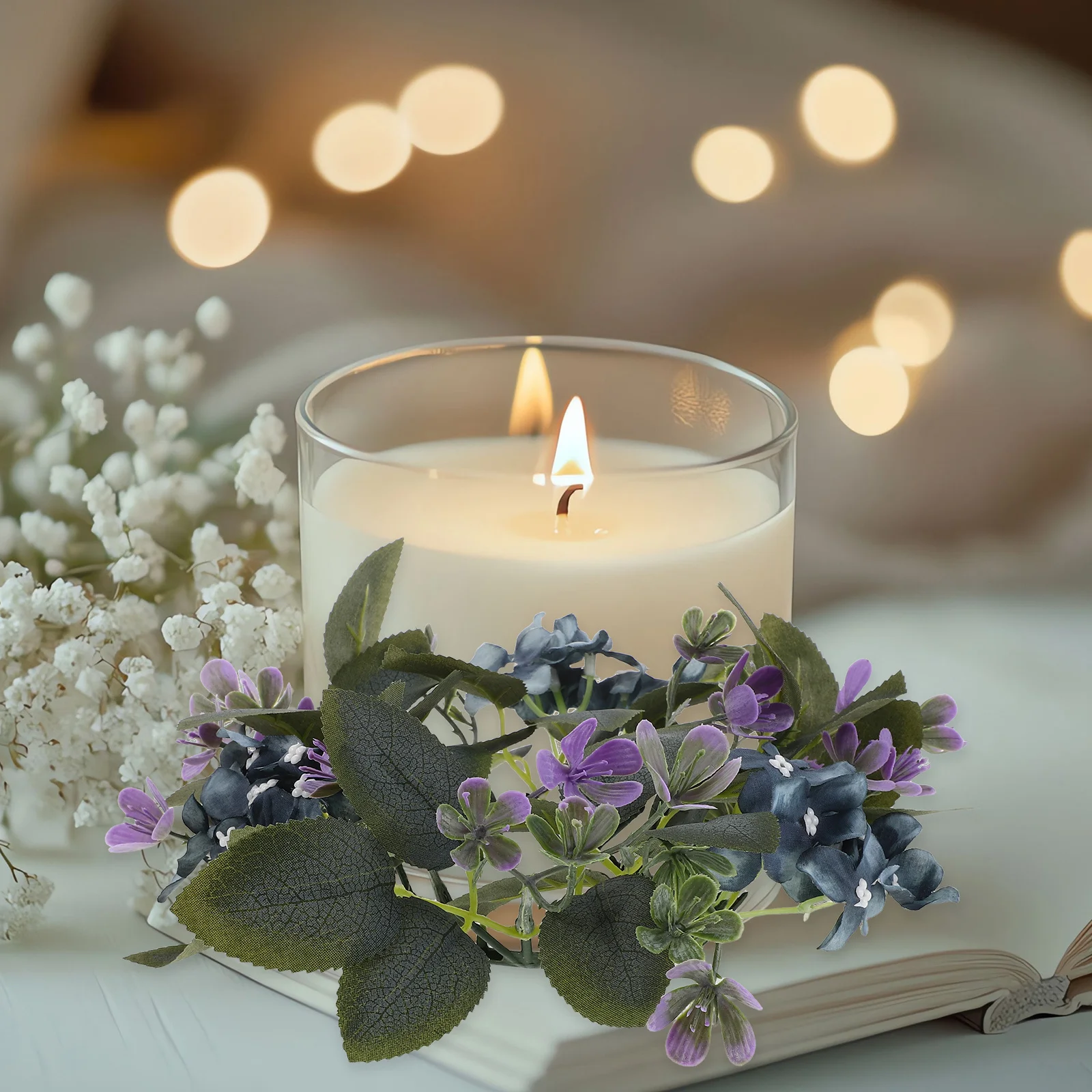 

3Pcs Purple Hydrangea Rings Artificial Flower Wreaths Romantic Wedding Ceremony Table Centerpiece Farmhouse Party