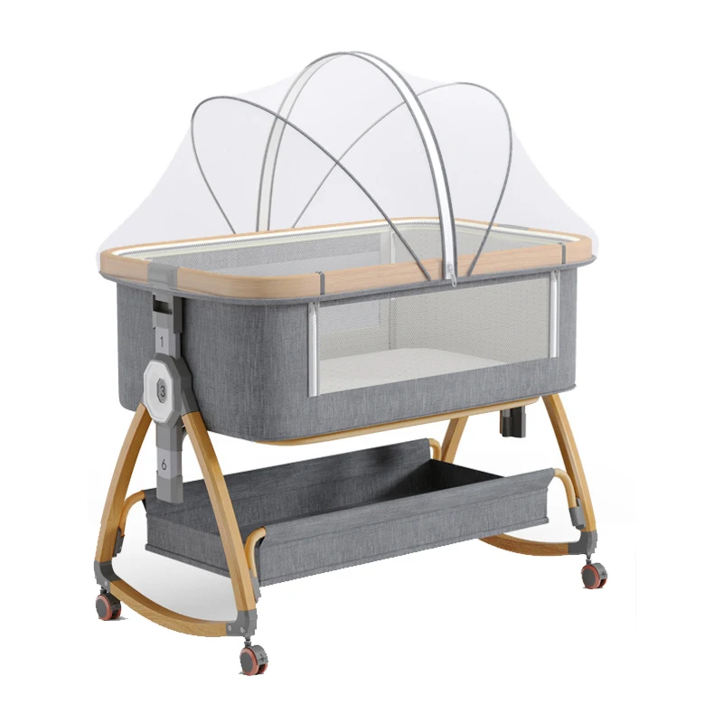 

Waystarbabymulti Functional Crib with Wheels Kids' Cribs Linen Cloth with Mosquito Net Crib Baby Cot Metal Modern Baby Sleeping