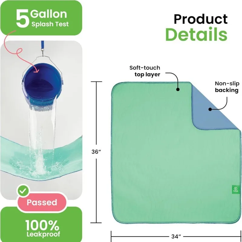 

A01F-Washable Underpads-Pack Of 4-Reusable Bedwetting Incontinence Pads For Kids, Adults-Heavy Absorbency