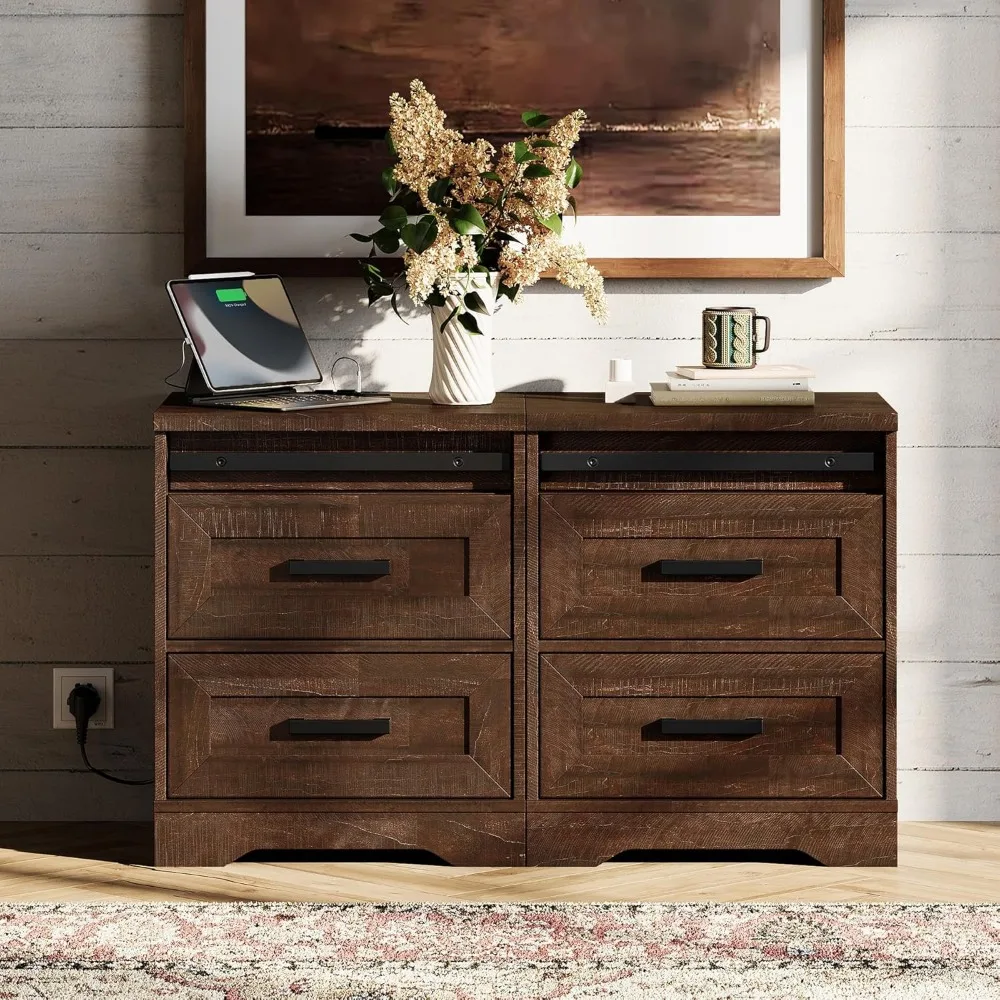 

24.3 H End Table Set of 2 with Charging Station for Living Room,Farmhouse Solid Wood Nightstand Sets with Power Outlet an