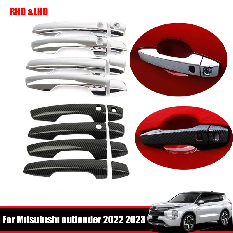 For Mitsubishi Outlander 2022 2023 Auto Styling Accessories ABS carbon fiber chrome  Exterior Side Door Handle bowl Cover Trim