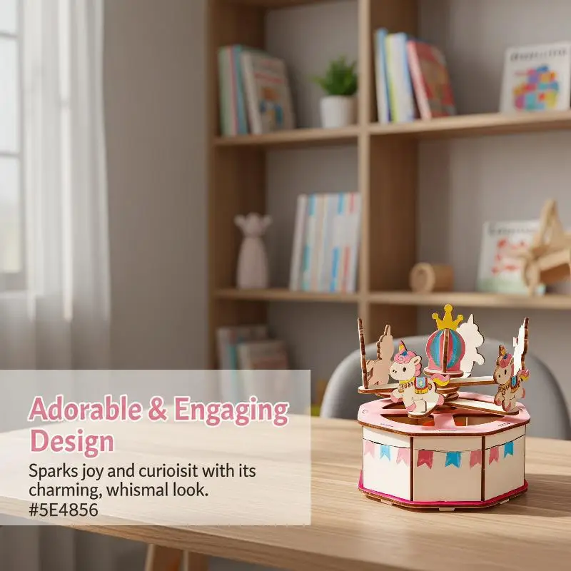 New！DIY Wooden Carousel STEM Kit Easy Assembly Cute Design Perfect For Kids Science Projects School Home Play