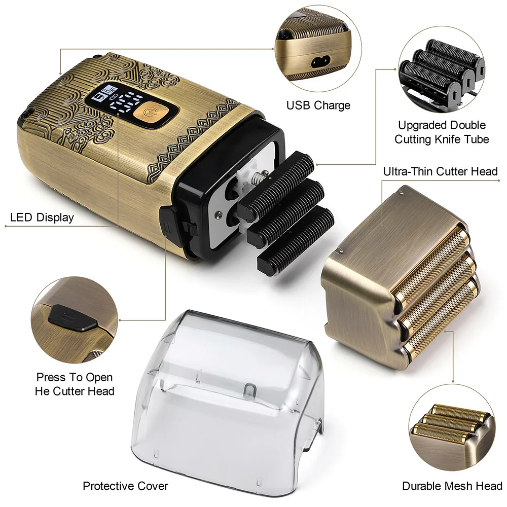 HATTEKER ماكينة حلاقة كهربائية احترافية ماكينة حلاقة مقاومة للماء أداة تهذيب اللحية ماكينة حلاقة معدنية شاشة ديجيتال ماكينة حلاقة للرجال #2