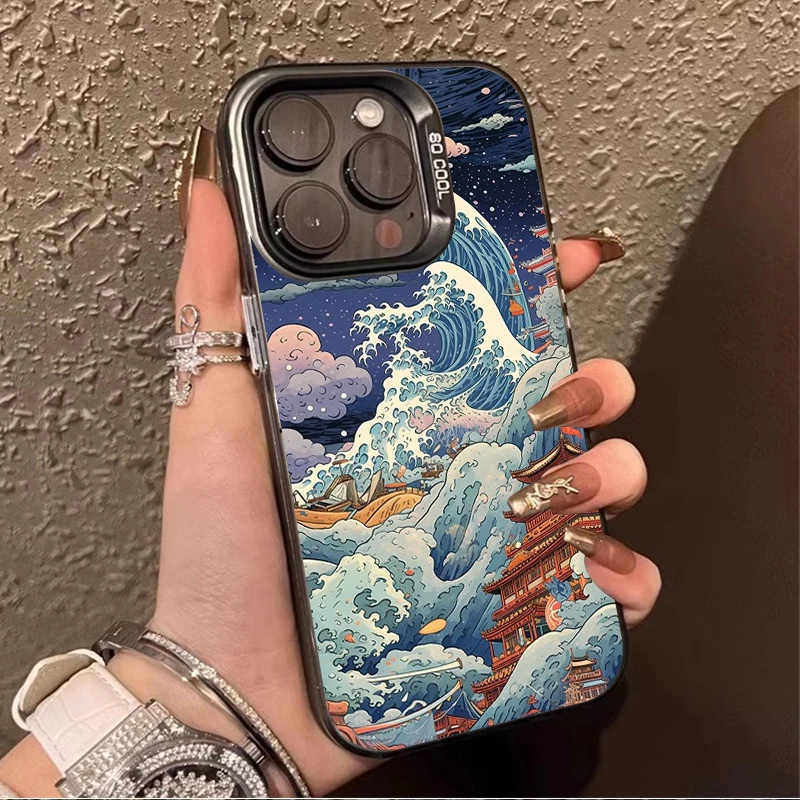 Ukiyo-e Ocean Waves Creative Plating Case for Samsung Galaxy A55 A35 A25 A15 A05 A05S 5G A13 A23 A12 A22 A32 A52 A52S A51 A71 4G