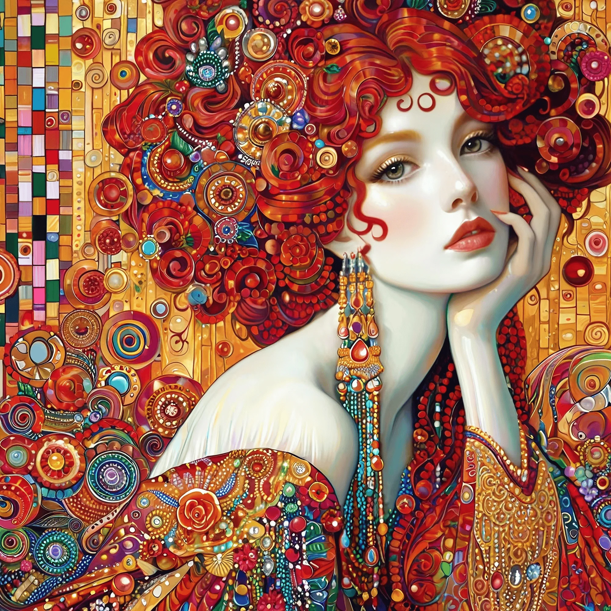 Klimt-Stil Frau mit Roten Haaren Diamant-Malerei-Sets Vollquadratisch & Rund Mosaik Handgemachte Kunst Heimdekoration 5D DIY Neuheiten