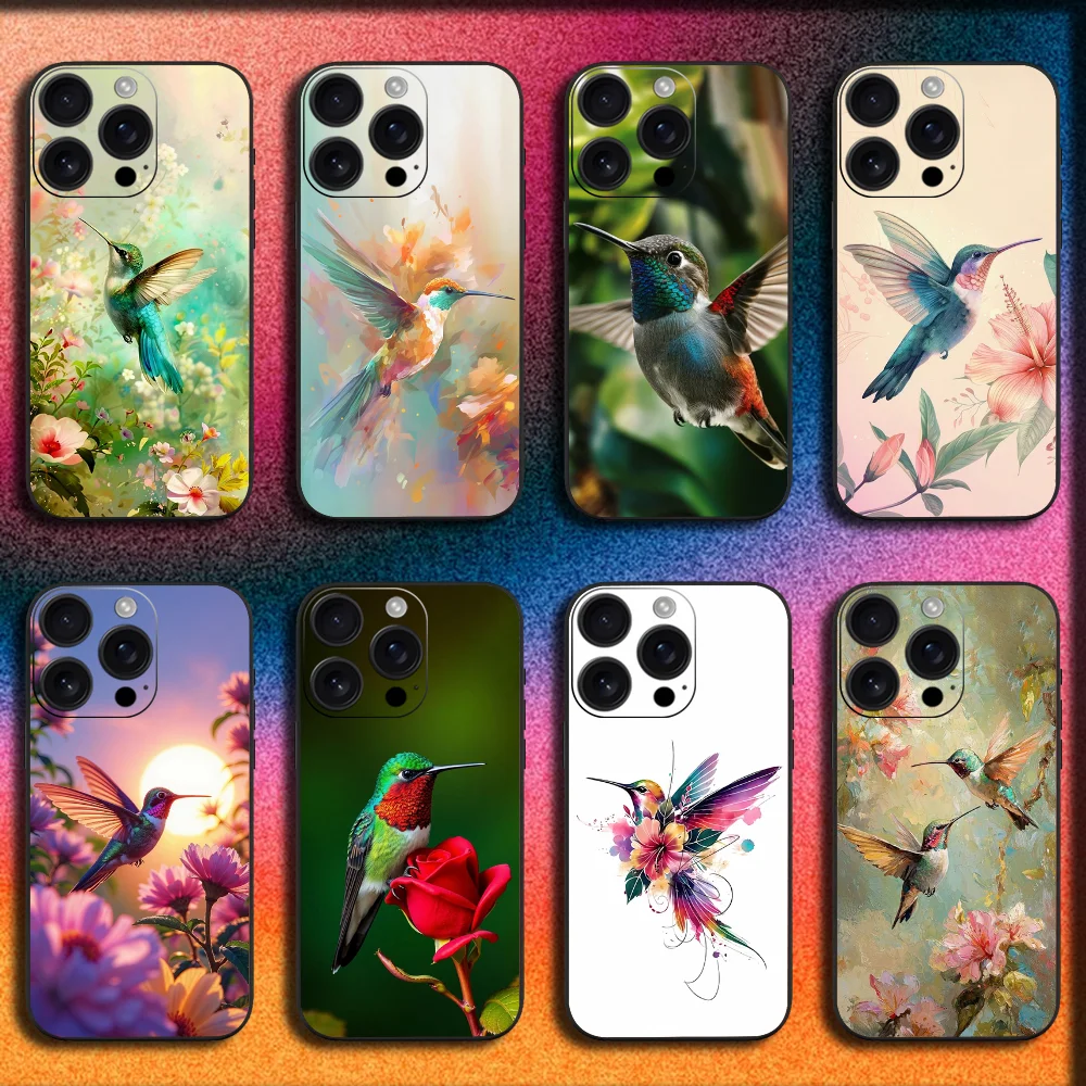 

Colorful Bird Hummingbird Phone Case For iPhone 16,15,14,13,12,11,Pro,XS,Max,XR,Plus,SE,Mini Soft Black Cover