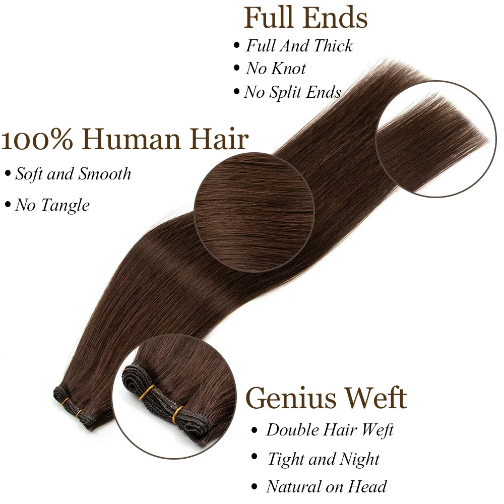 Genius trama em linha reta brasileiro natural feixes de cabelo humano 12 "16" 20 "24" extensões de cabelo invisível 40-50g tece de cabelo para mulher