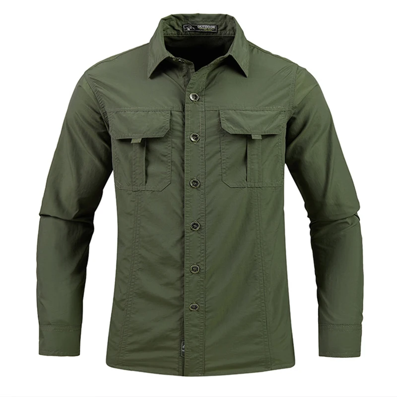 Men Summer Tactical Long Sleeved Shirts US Hot Outdoor Multi-pocket Army Green Waterproof Summer Camping Fishing Cargo Shirts