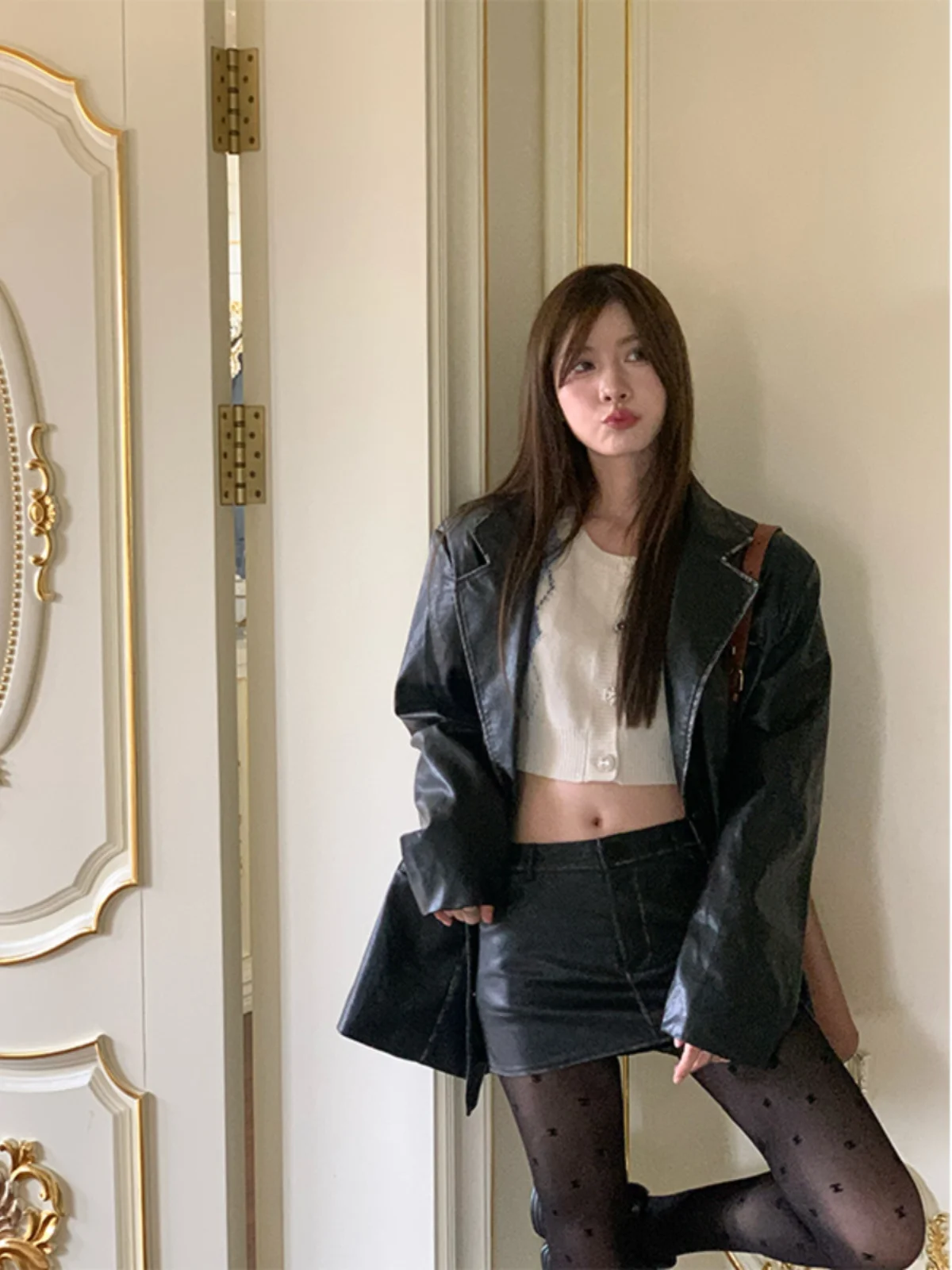 

Cool Cookie Bla Vintage Distred f-length Skirt for Women Street Punk Sle Low Waist A-line ort Dr Slimming