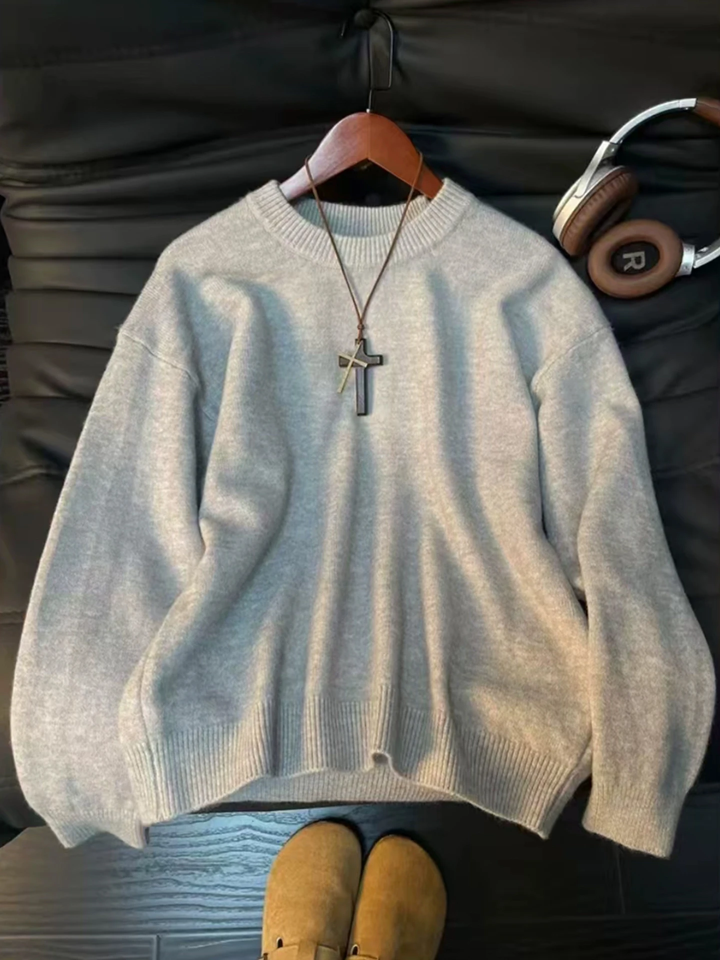 

American Sle round Ne Knitted Sweater Men's Autumn Winter Lazy Basic Long Sve Inner Wear Heavy Couple Base irt Tea...