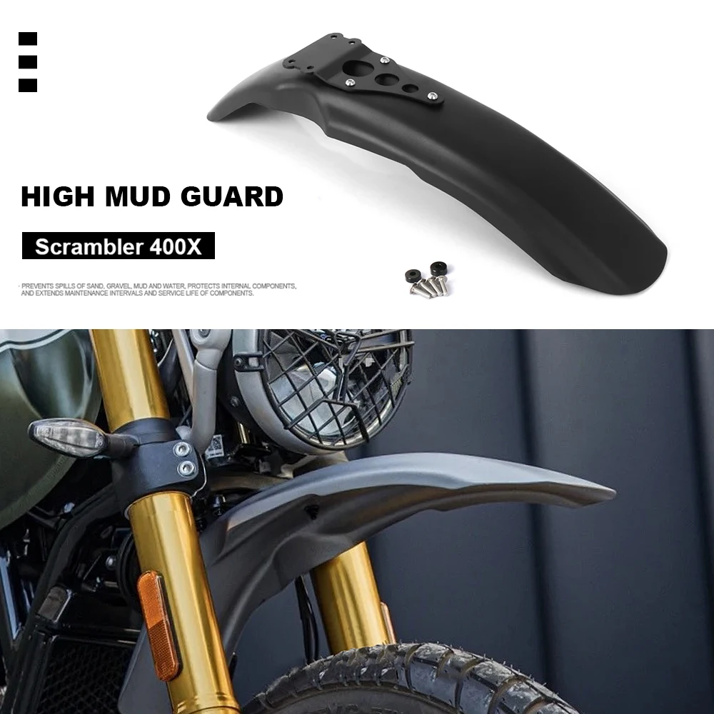 

New Motorcycle Accessories Front High Mudguard Fender Plastic Cover Black Durable For Scrambler 400X SCRAMBLER 400 X 2024