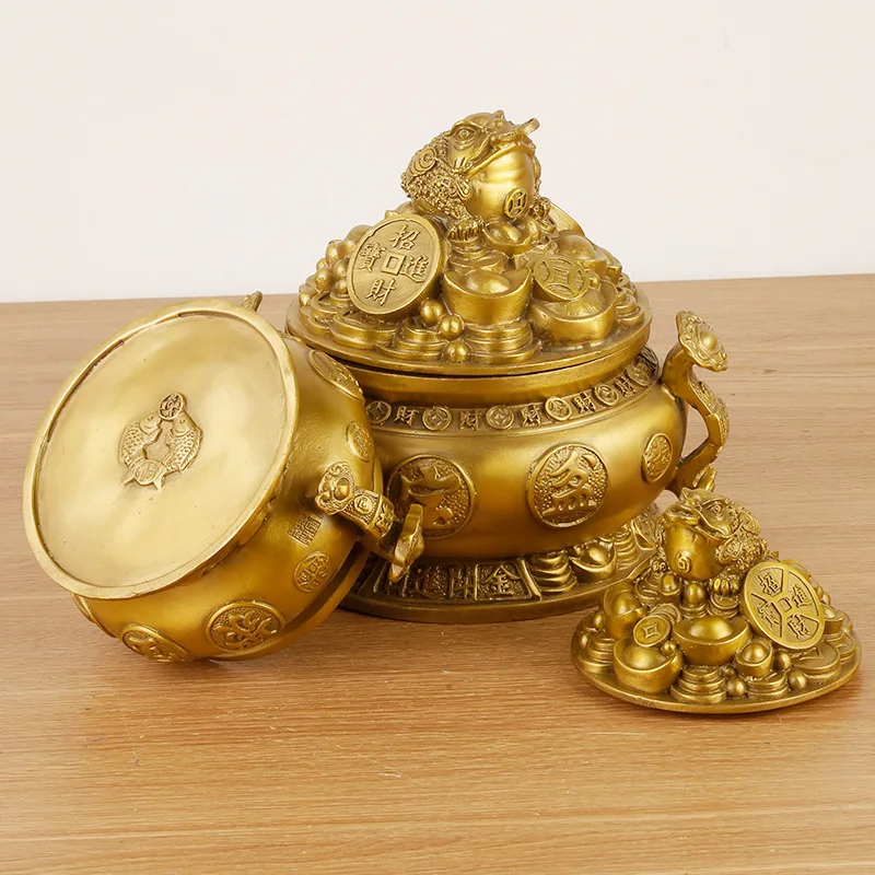 Home Business Golden Toad Ruyi Treasure Bowl Copper Metal Craft Ornament