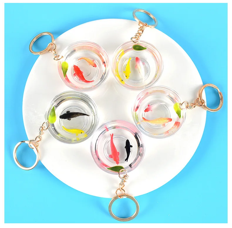 New Lucky Fish Koi Keychain Transparent Goldfish Bag Pendant Key Ring Funny Ornaments Wholesale