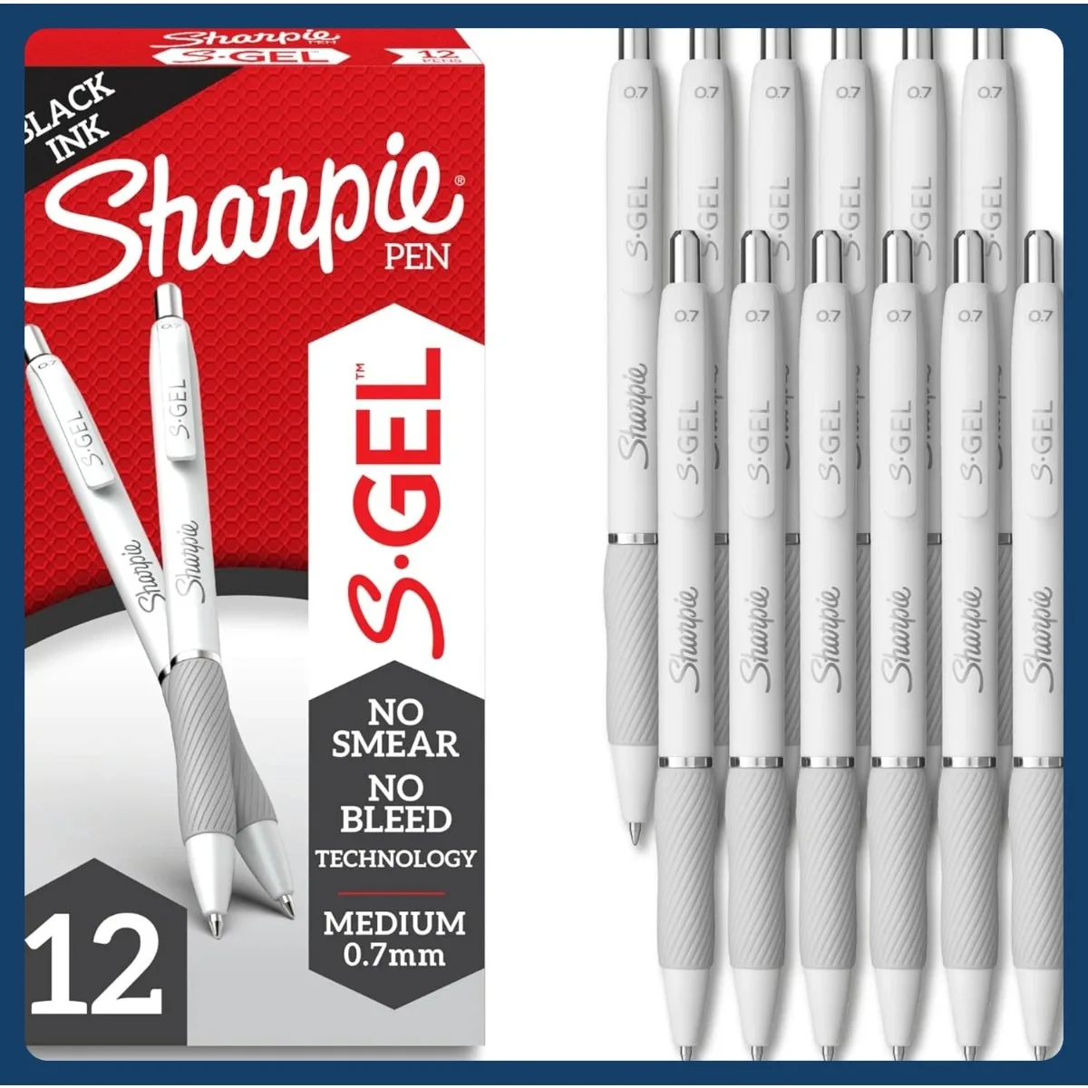 

0.7mm Medium Point Gel Pen Set - 12 Black Ink Pens for Smooth Writing, Journaling & Note Taking