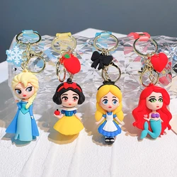 The Little Mermaid Princess Keychain Snow White Elsa Pendant Keychain Car Keyrings Mobile Phone Bag Hanging Jewelry Kids Gifts