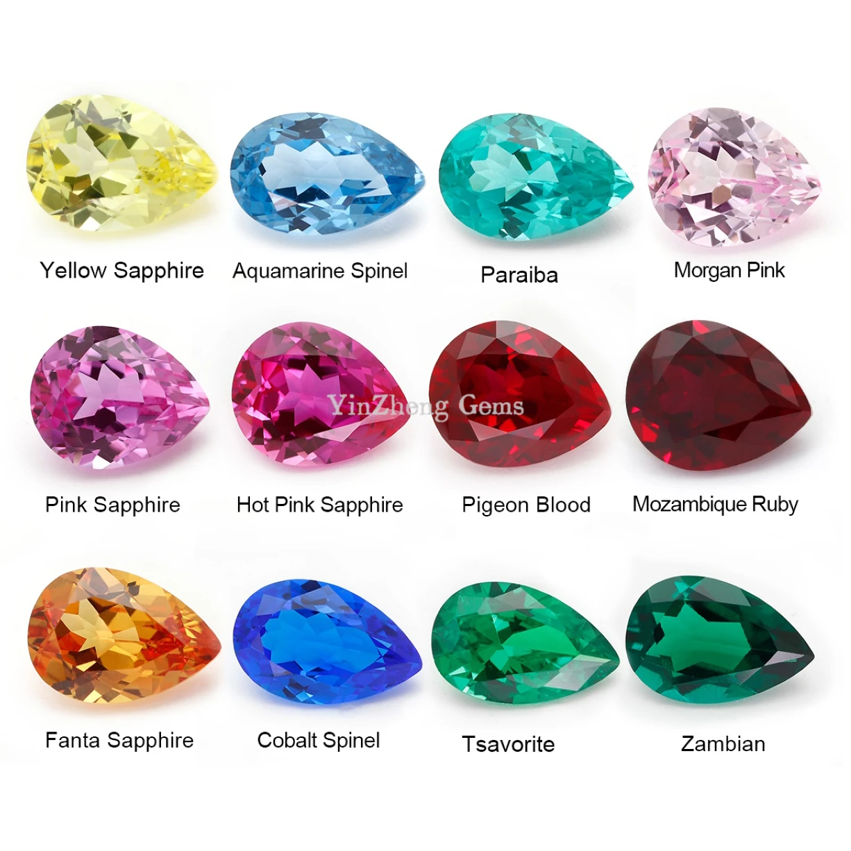 Lab Grown Ruby/Sapphire/Paraiba/Paparacha/Yellow Sapphire Flame Melted Synthetic Pear Cut Cultivate Coloured Loose Gemstones